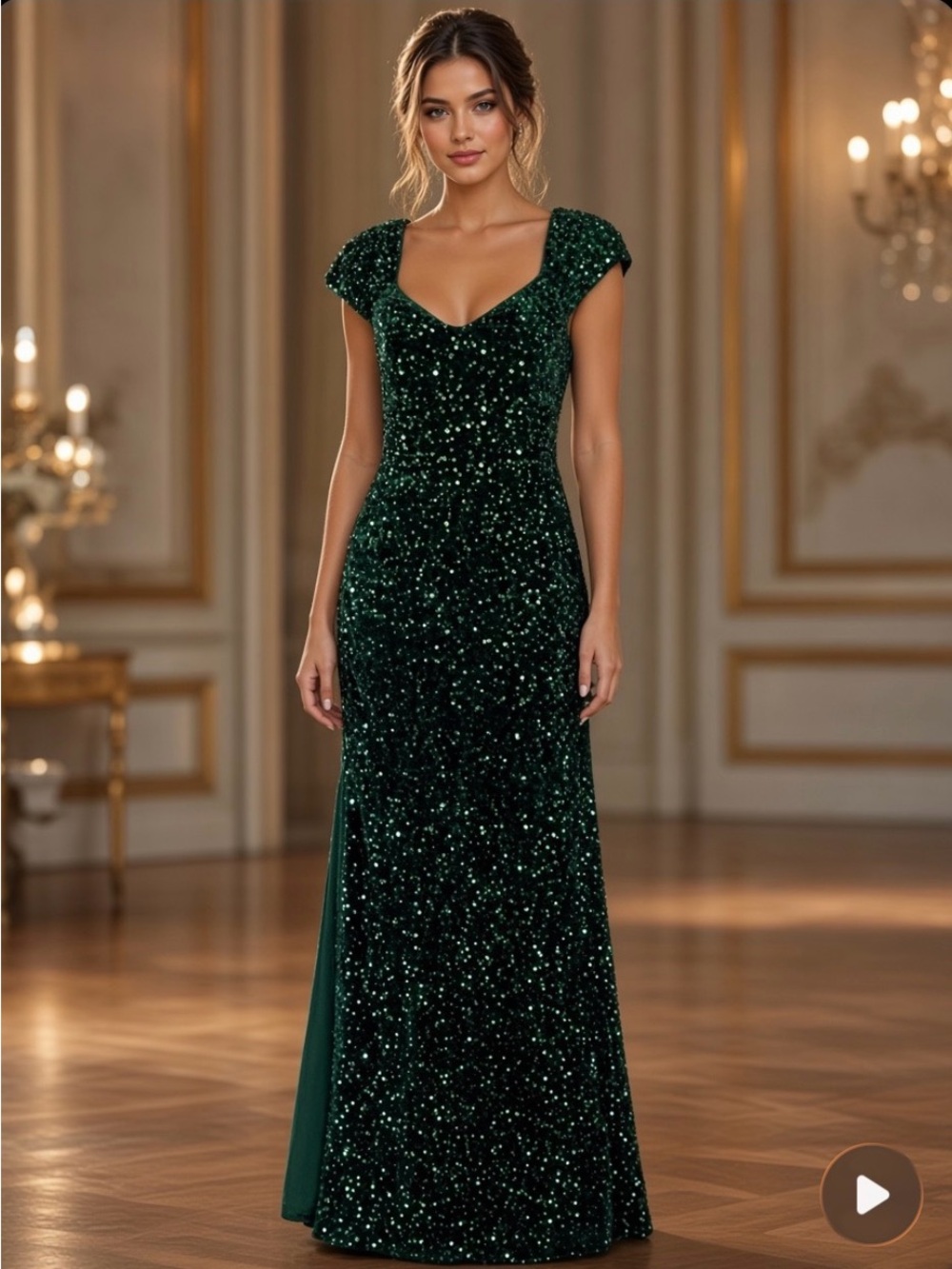Sequin Velvet Maxi Dress in Emerald Green
